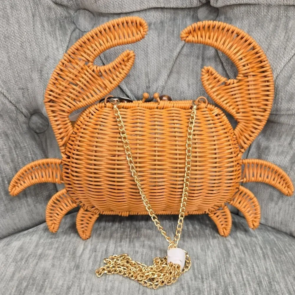 Tommy Bahama Orange Wicker Crab Bag - Picture 4 of 5
